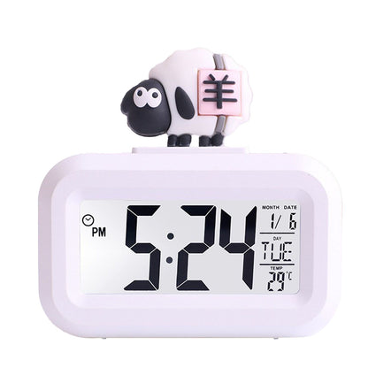 Electronic Clock Cute Cartoon LED Screen Desktop Electronic Alarm Data Time Calendar Temperature Clock White V1294-YM0521-3115230030612