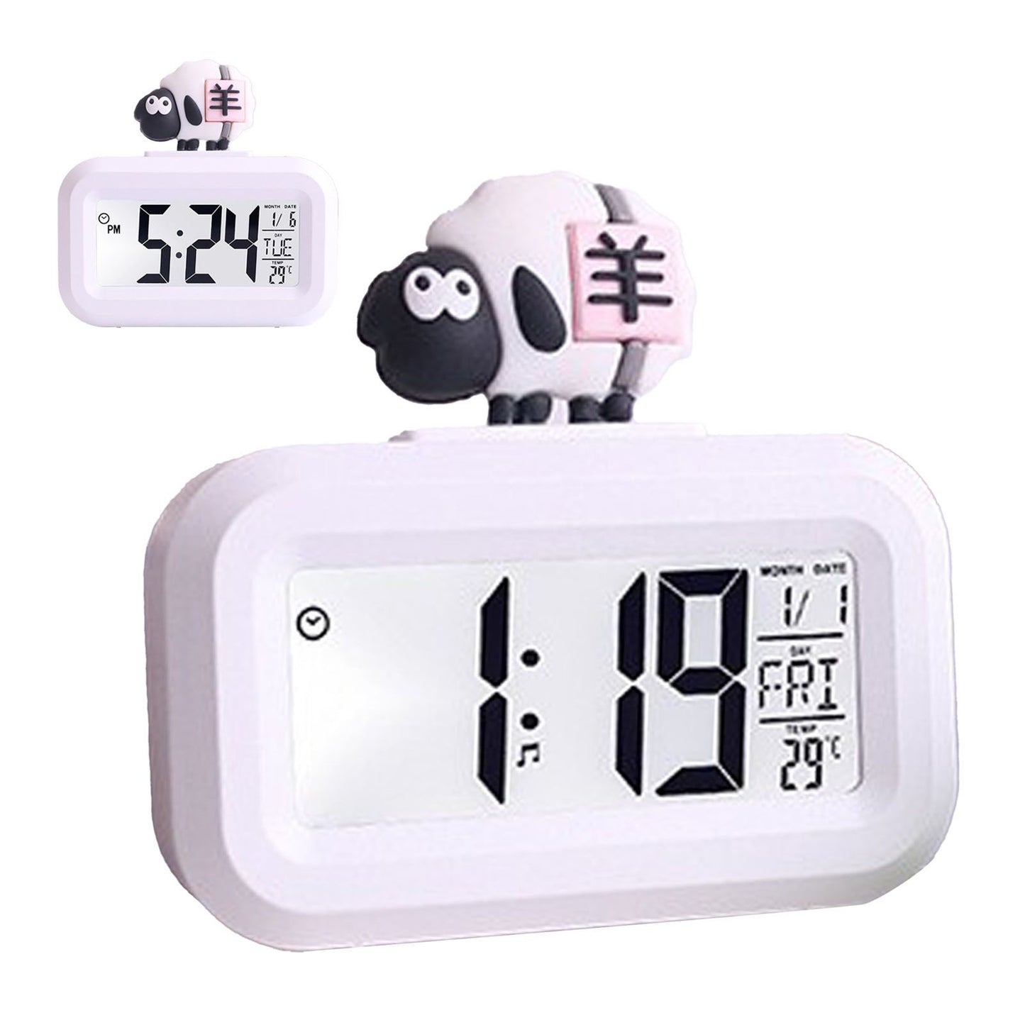 Electronic Clock Cute Cartoon LED Screen Desktop Electronic Alarm Data Time Calendar Temperature Clock White V1294-YM0521-3115230030612