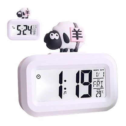 Electronic Clock Cute Cartoon LED Screen Desktop Electronic Alarm Data Time Calendar Temperature Clock White V1294-YM0521-3115230030612