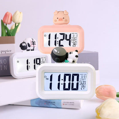 Electronic Clock Cute Cartoon LED Screen Desktop Electronic Alarm Data Time Calendar Temperature Clock White V1294-YM0521-3115230030612