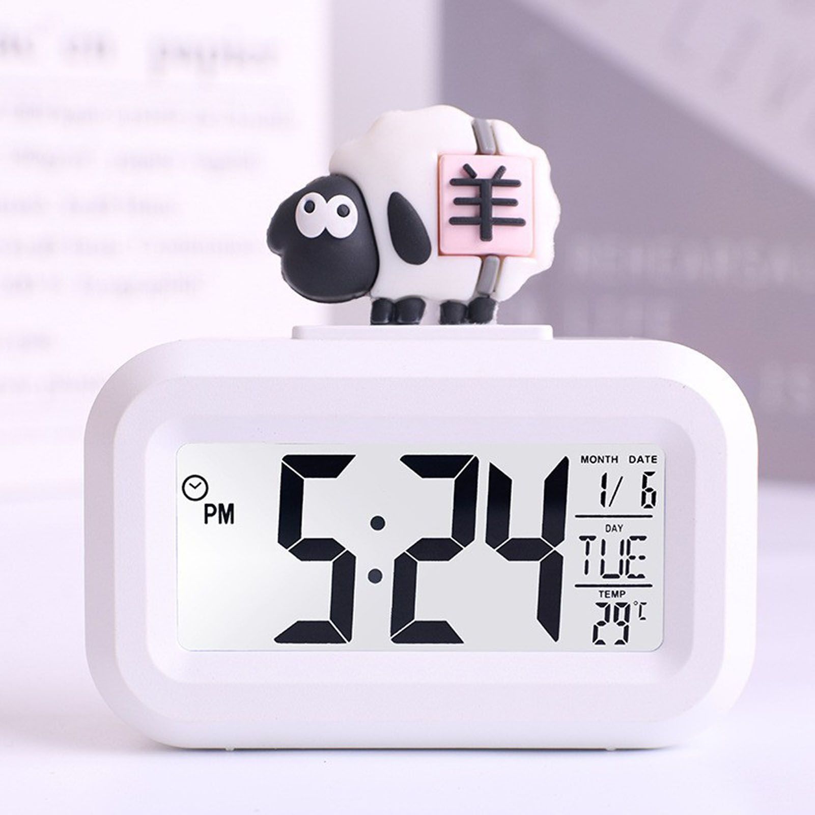 Electronic Clock Cute Cartoon LED Screen Desktop Electronic Alarm Data Time Calendar Temperature Clock White V1294-YM0521-3115230030612