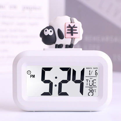 Electronic Clock Cute Cartoon LED Screen Desktop Electronic Alarm Data Time Calendar Temperature Clock White V1294-YM0521-3115230030612