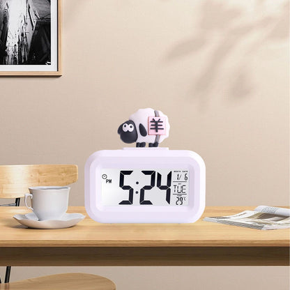Electronic Clock Cute Cartoon LED Screen Desktop Electronic Alarm Data Time Calendar Temperature Clock White V1294-YM0521-3115230030612