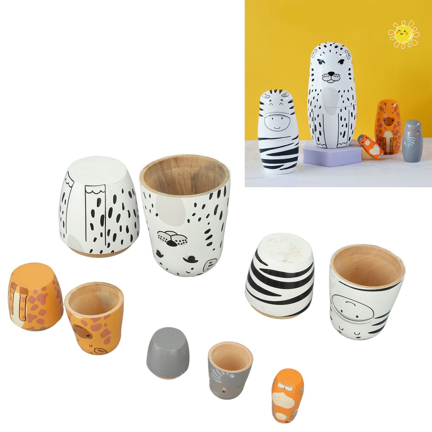 5Pcs Russian Nesting Dolls Hand Made Exquisite Wooden Animal Nesting Dolls for Christmas Gift House Decoration V1294-YM0521-3115230033711