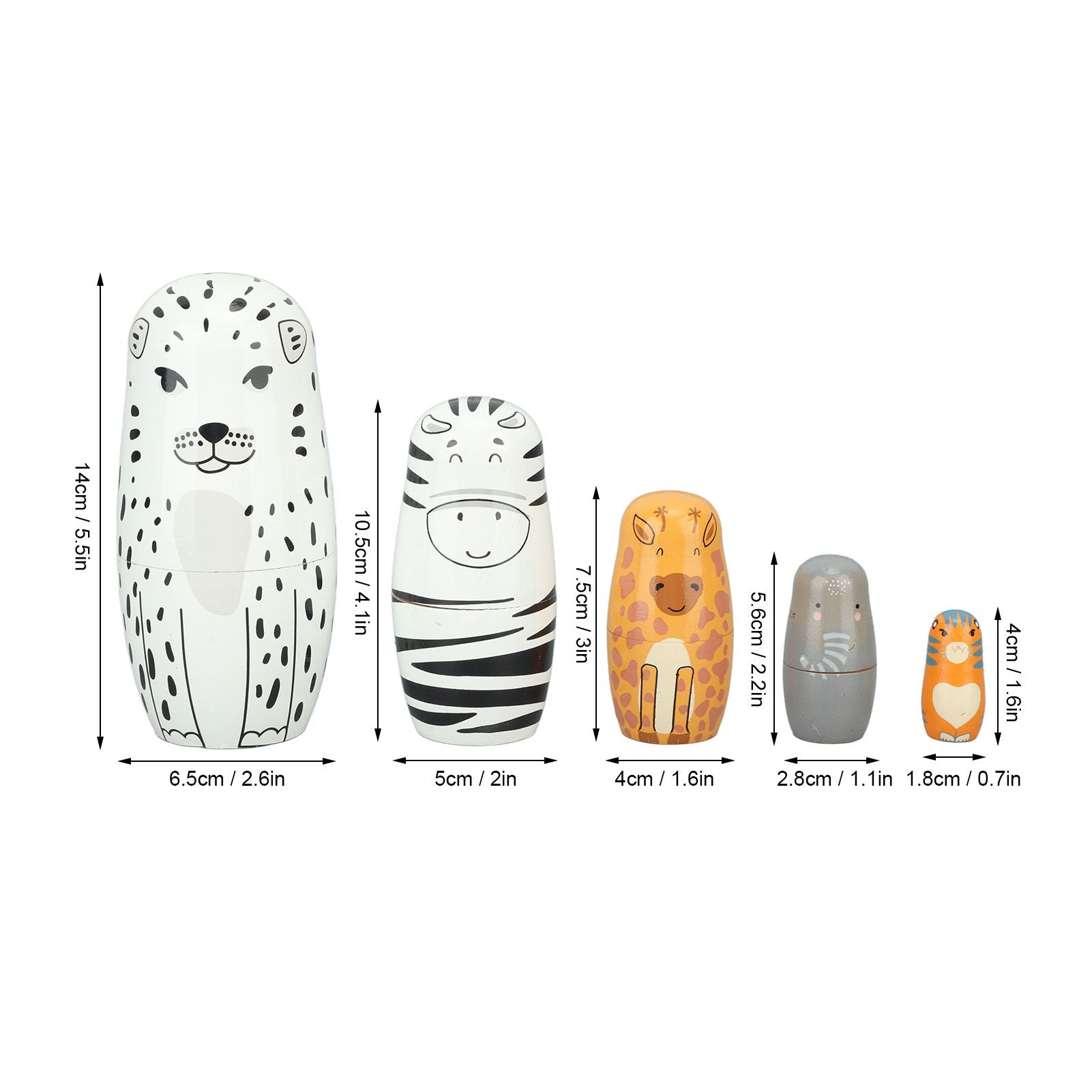 5Pcs Russian Nesting Dolls Hand Made Exquisite Wooden Animal Nesting Dolls for Christmas Gift House Decoration V1294-YM0521-3115230033711