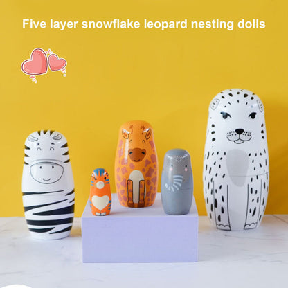 5Pcs Russian Nesting Dolls Hand Made Exquisite Wooden Animal Nesting Dolls for Christmas Gift House Decoration V1294-YM0521-3115230033711