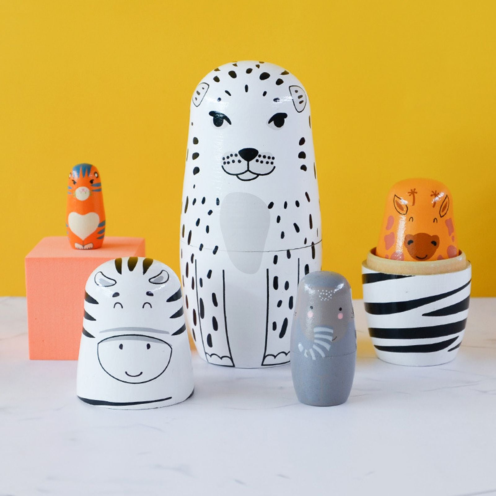 5Pcs Russian Nesting Dolls Hand Made Exquisite Wooden Animal Nesting Dolls for Christmas Gift House Decoration V1294-YM0521-3115230033711