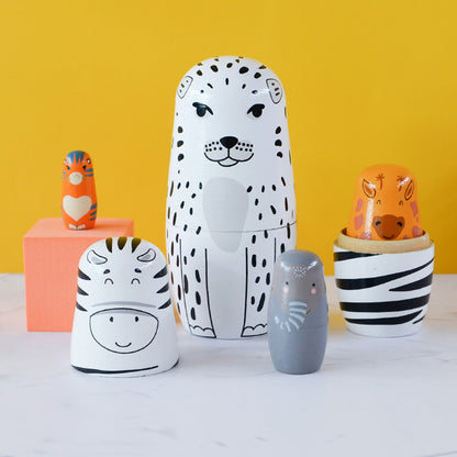 5Pcs Russian Nesting Dolls Hand Made Exquisite Wooden Animal Nesting Dolls for Christmas Gift House Decoration V1294-YM0521-3115230033711