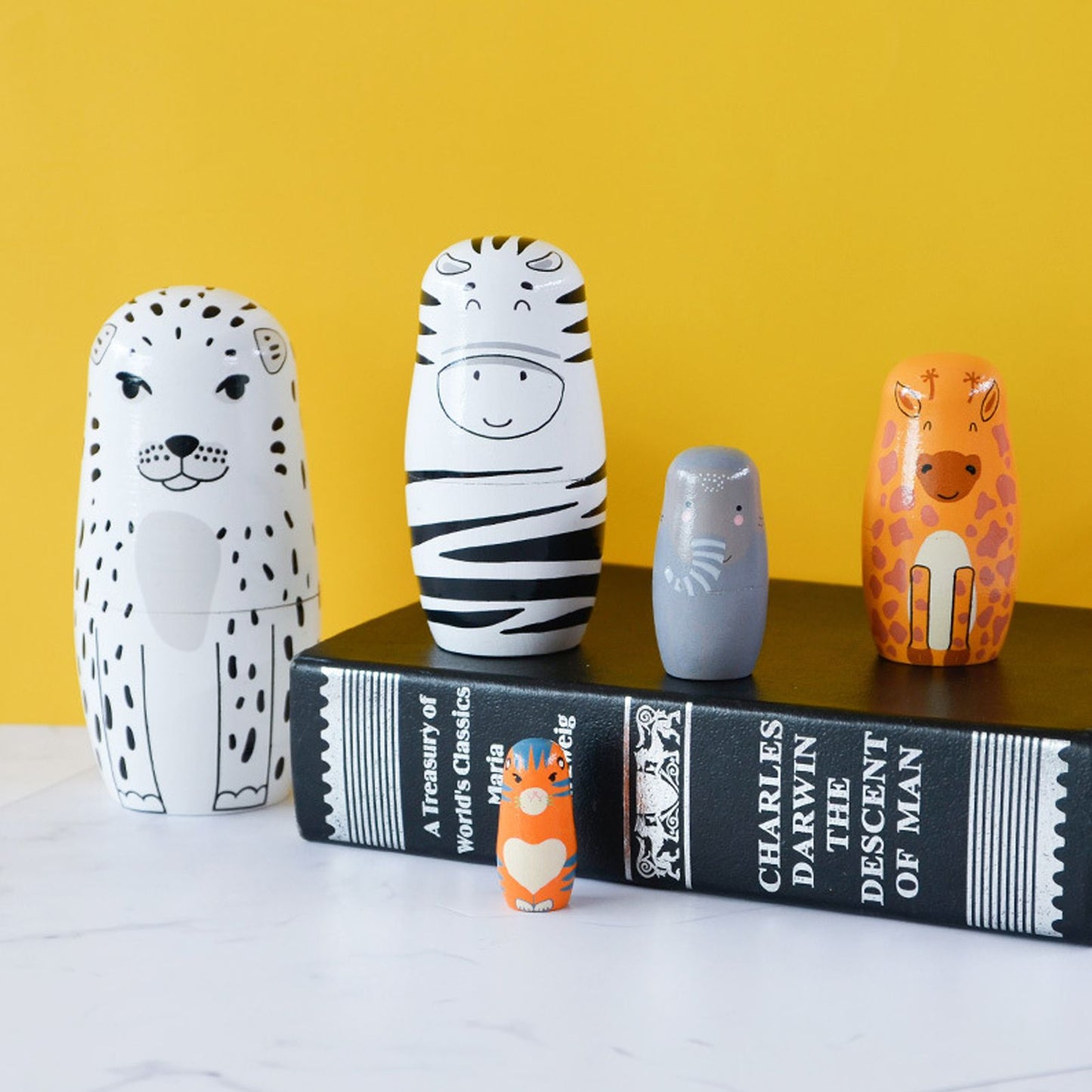 5Pcs Russian Nesting Dolls Hand Made Exquisite Wooden Animal Nesting Dolls for Christmas Gift House Decoration V1294-YM0521-3115230033711