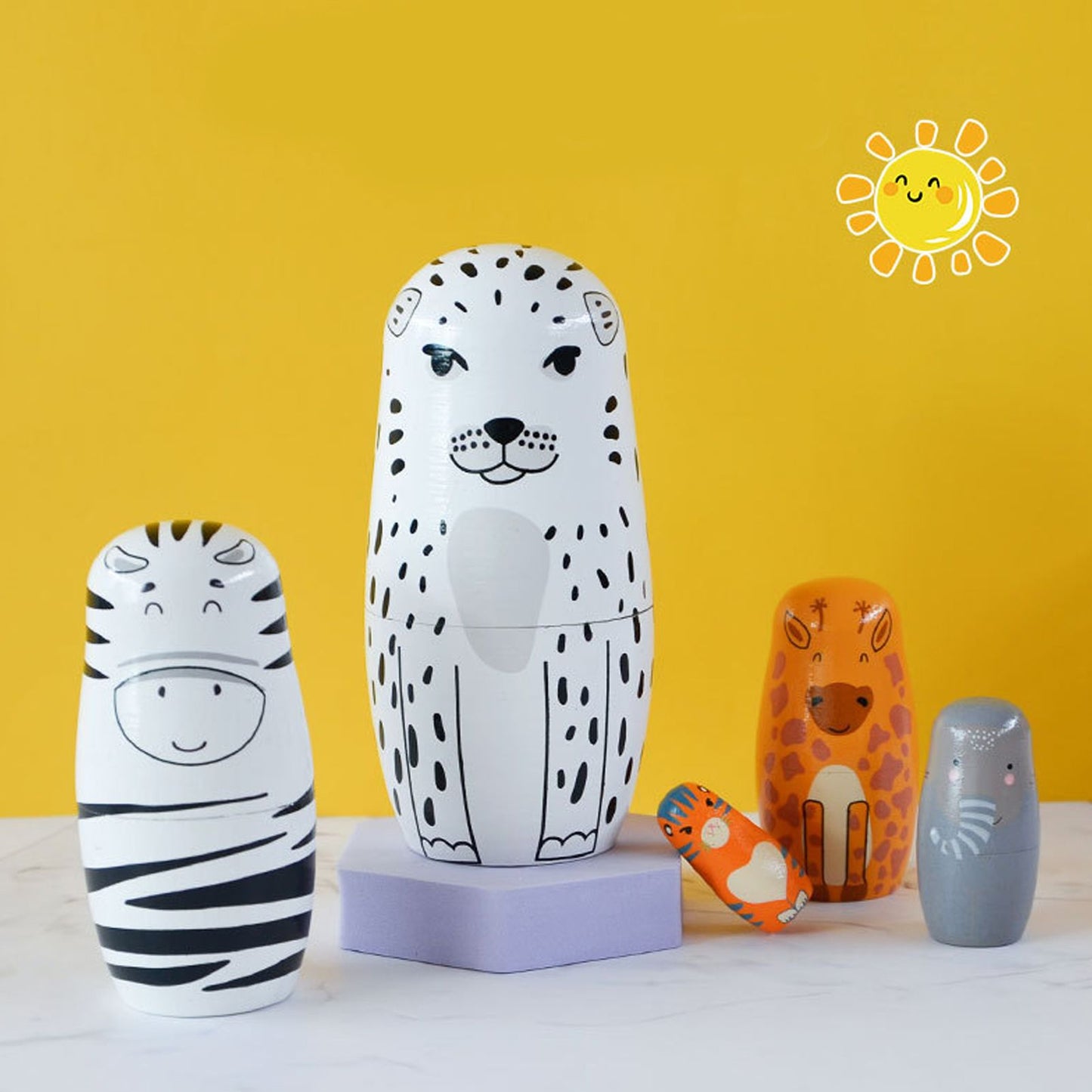 5Pcs Russian Nesting Dolls Hand Made Exquisite Wooden Animal Nesting Dolls for Christmas Gift House Decoration V1294-YM0521-3115230033711