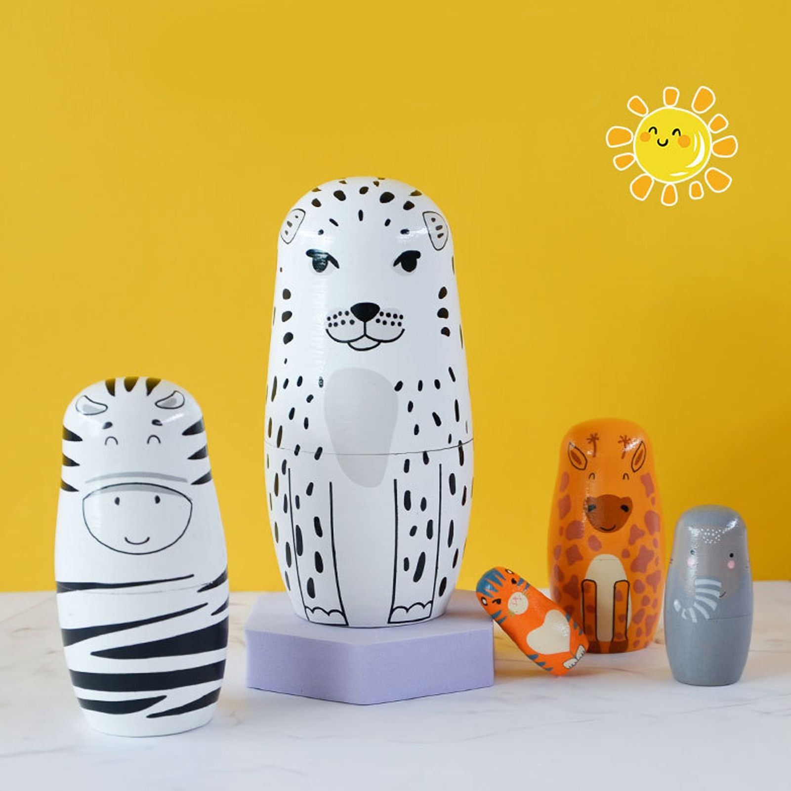 5Pcs Russian Nesting Dolls Hand Made Exquisite Wooden Animal Nesting Dolls for Christmas Gift House Decoration V1294-YM0521-3115230033711