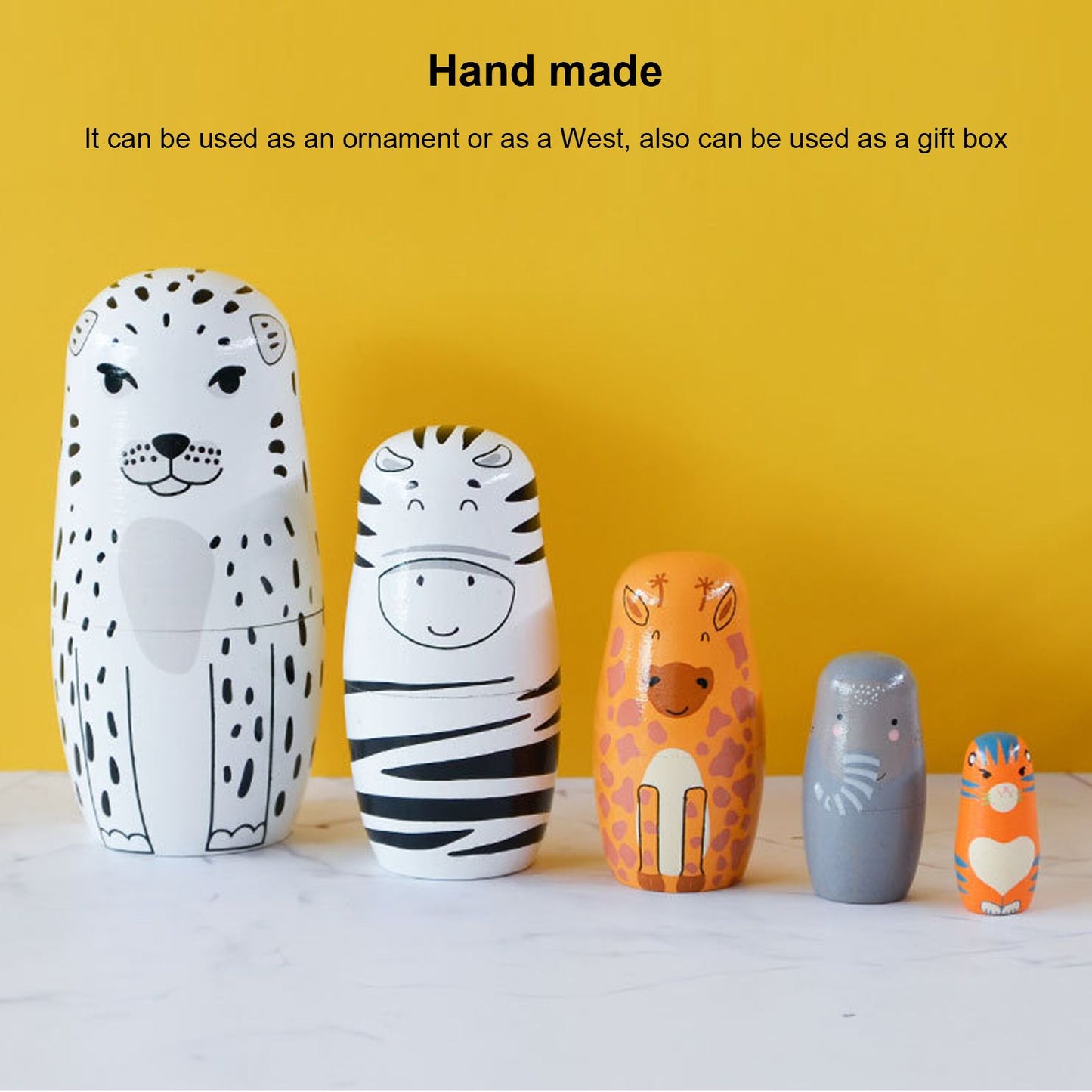 5Pcs Russian Nesting Dolls Hand Made Exquisite Wooden Animal Nesting Dolls for Christmas Gift House Decoration V1294-YM0521-3115230033711