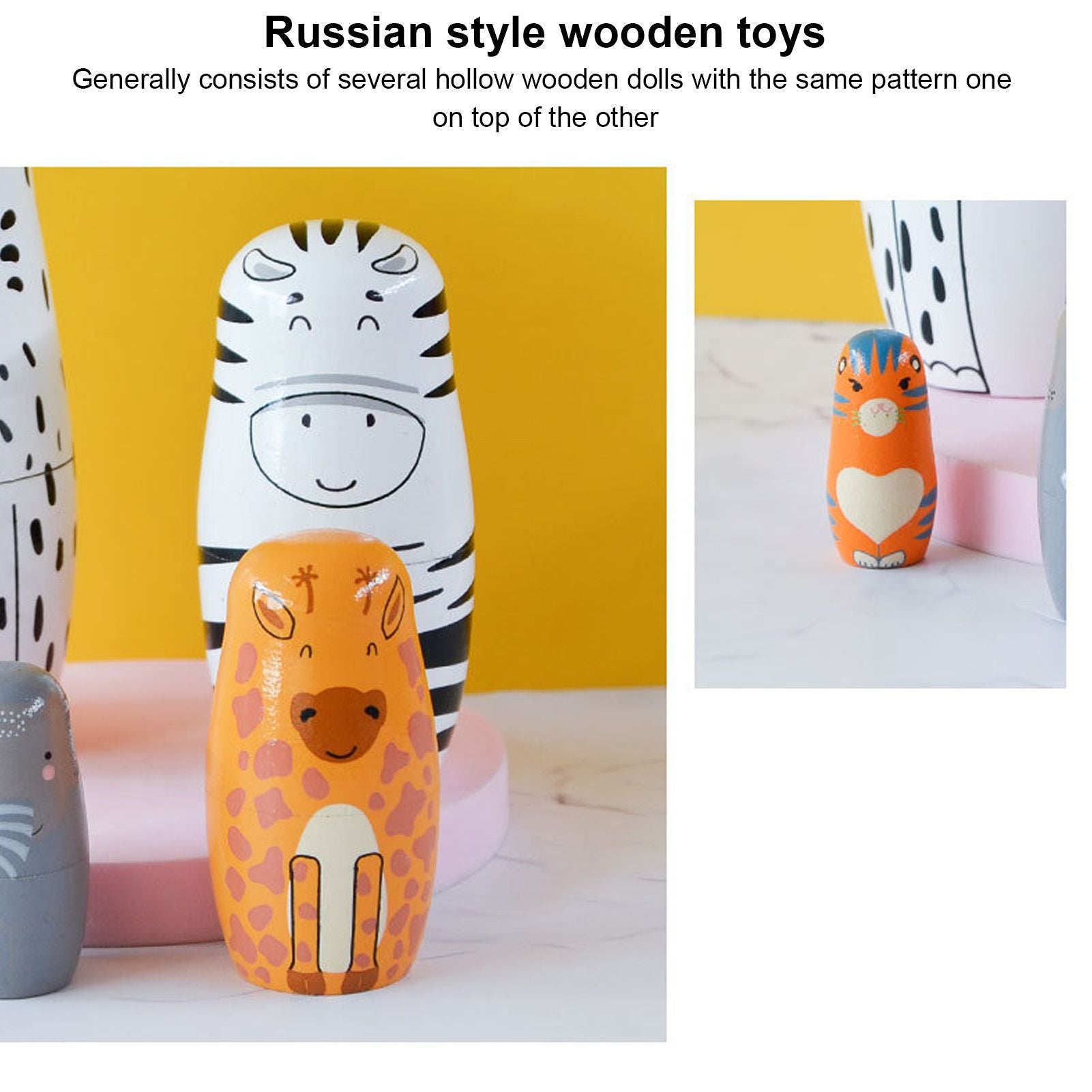5Pcs Russian Nesting Dolls Hand Made Exquisite Wooden Animal Nesting Dolls for Christmas Gift House Decoration V1294-YM0521-3115230033711