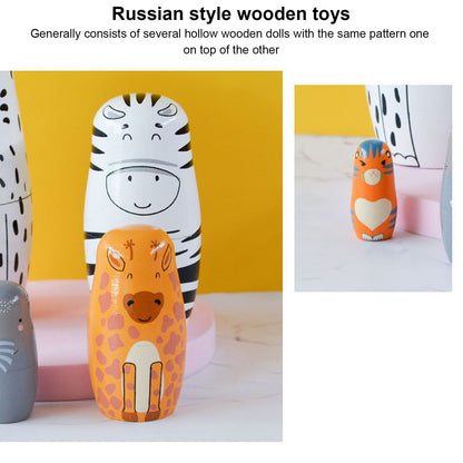 5Pcs Russian Nesting Dolls Hand Made Exquisite Wooden Animal Nesting Dolls for Christmas Gift House Decoration V1294-YM0521-3115230033711
