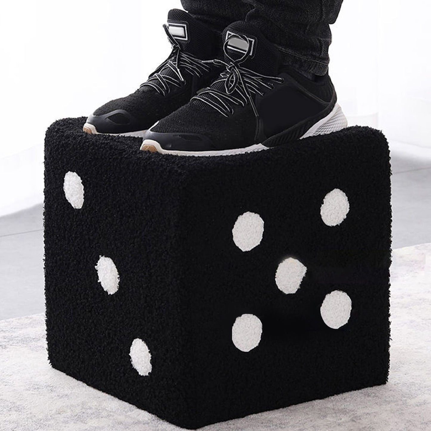 Foot Stool Soft Comfortable Simple Warm Sturdy Base Cube Stool for Home Living Room Bedroom Black 29x29x25cm V1294-YM0521-3116230003014