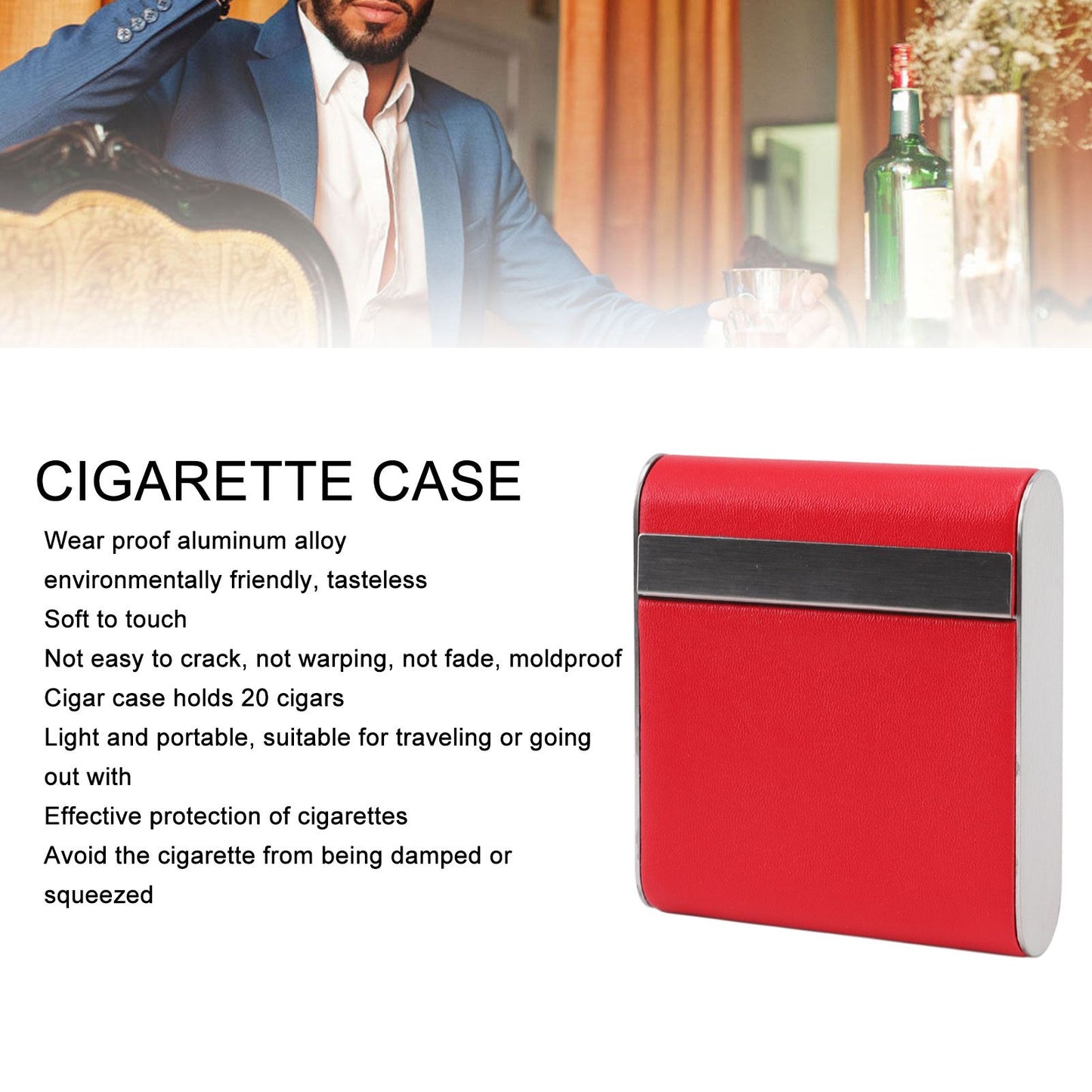 Aluminum Alloy Cigarette Case Box Hold 20pcs Flip for Men Women Smoking Accessories Red V1294-YM0521-3117220273014