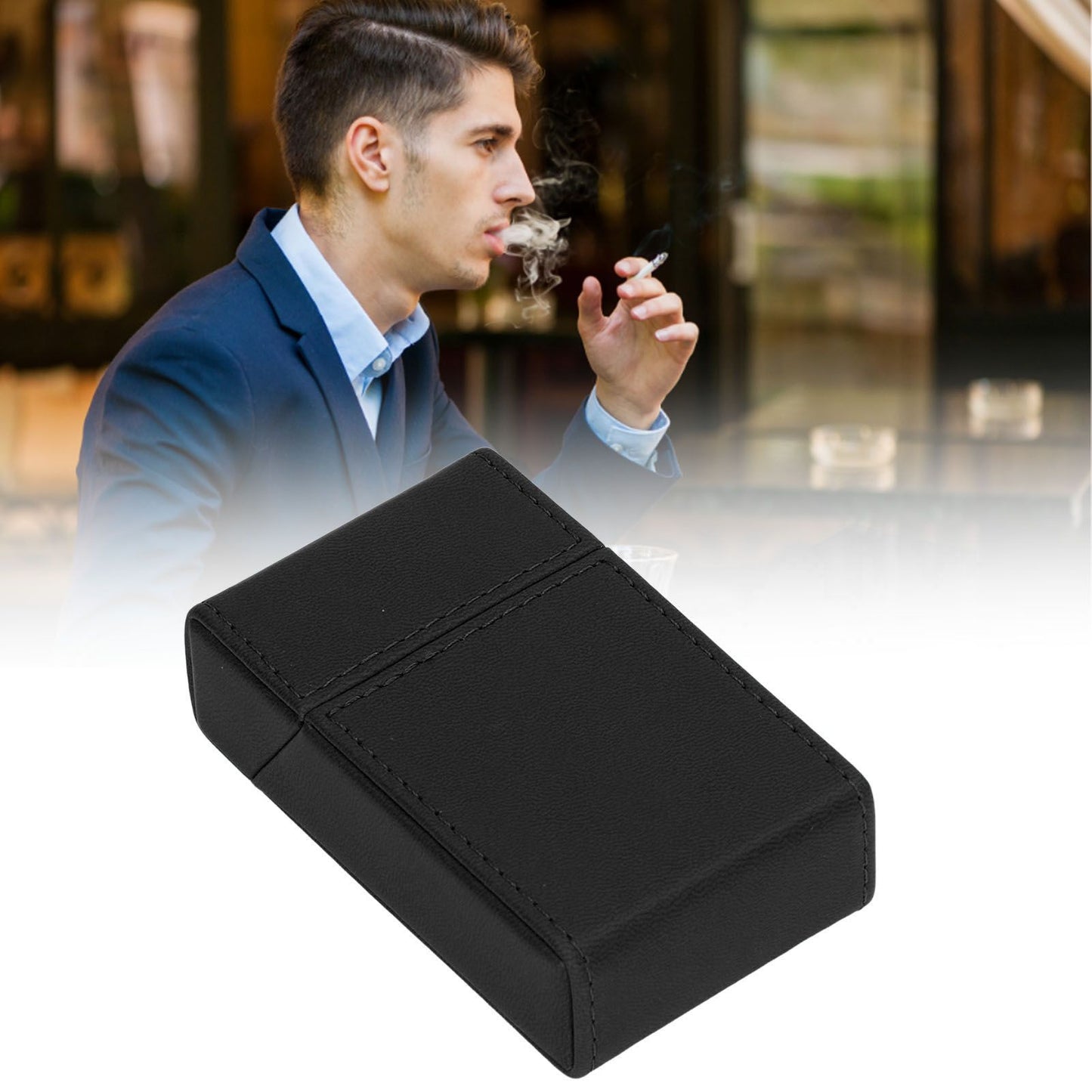 Cigarettes Box PU Leather Holder Cigarettes Box Case for 20PCS Cigarettes Travel Home Black V1294-YM0521-3117220274511