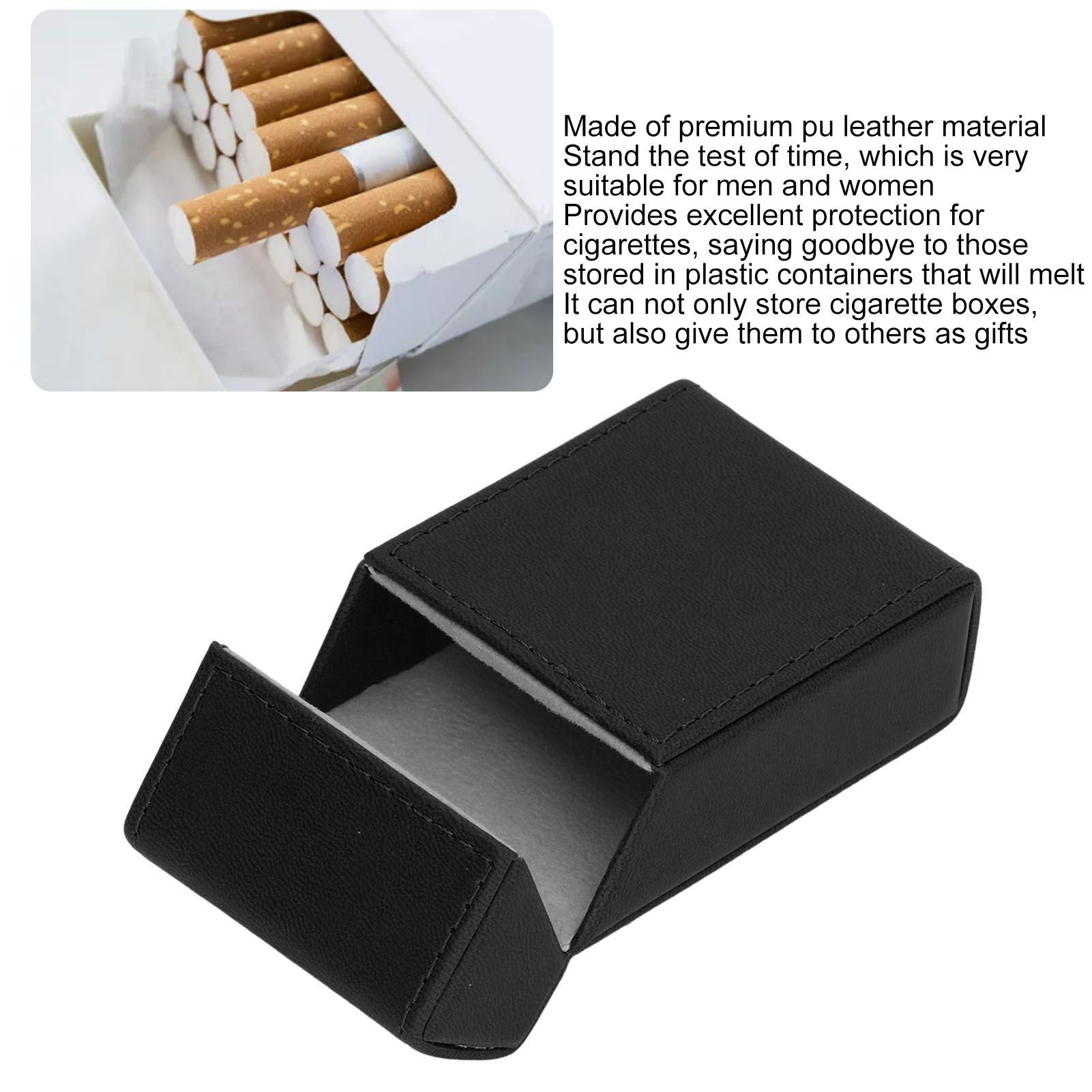 Cigarettes Box PU Leather Holder Cigarettes Box Case for 20PCS Cigarettes Travel Home Black V1294-YM0521-3117220274511