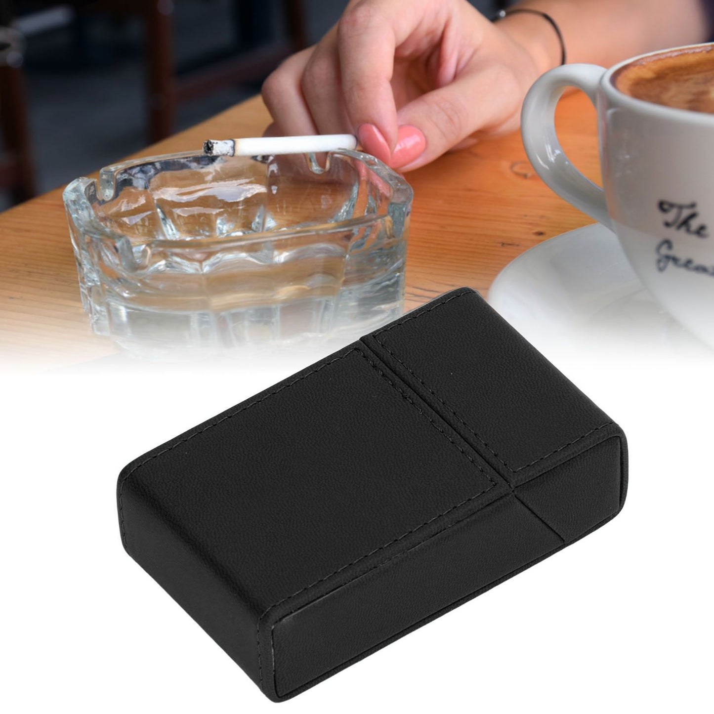Cigarettes Box PU Leather Holder Cigarettes Box Case for 20PCS Cigarettes Travel Home Black V1294-YM0521-3117220274511