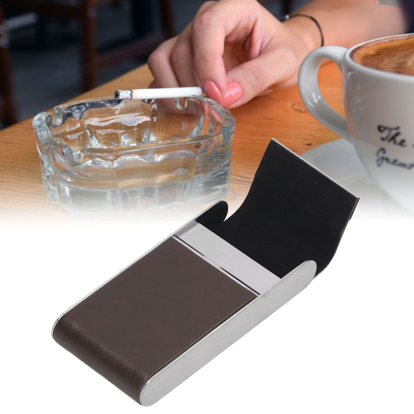 Cigarette Case Stainless Steel Cigarette Container Holder Men Women Portable Cigarette Box Coffee V1294-YM0521-3117220275211