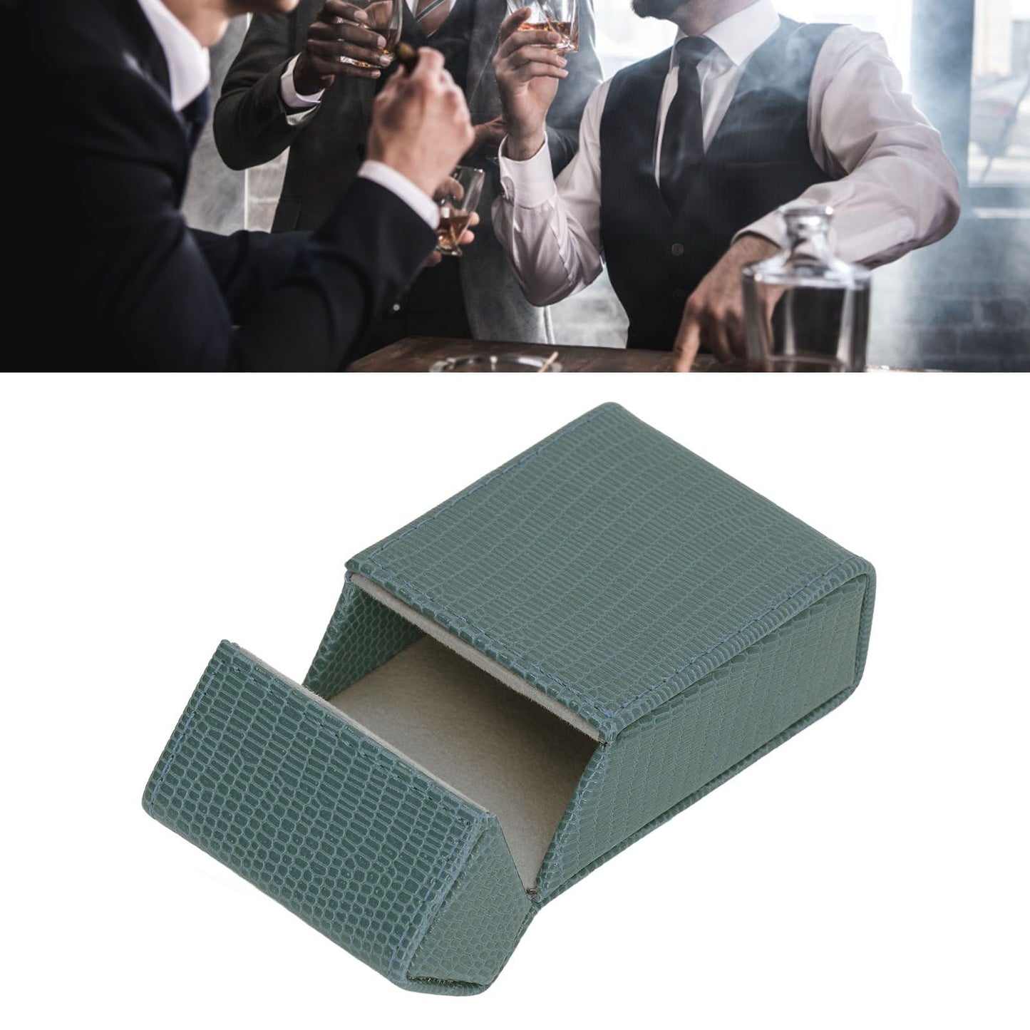 Cigarettes Box Holder Lizard Designed PU Leather Cigarettes Box Storage Case for Women Men Green V1294-YM0521-3117220275312