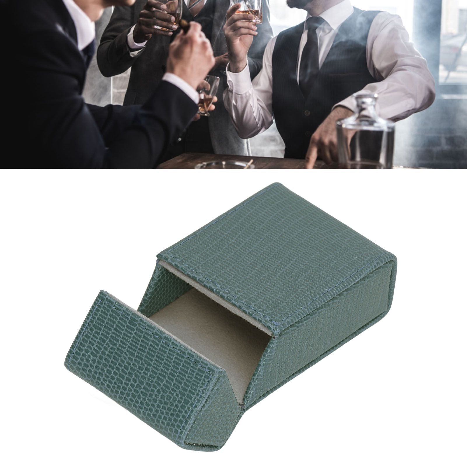 Cigarettes Box Holder Lizard Designed PU Leather Cigarettes Box Storage Case for Women Men Green V1294-YM0521-3117220275312