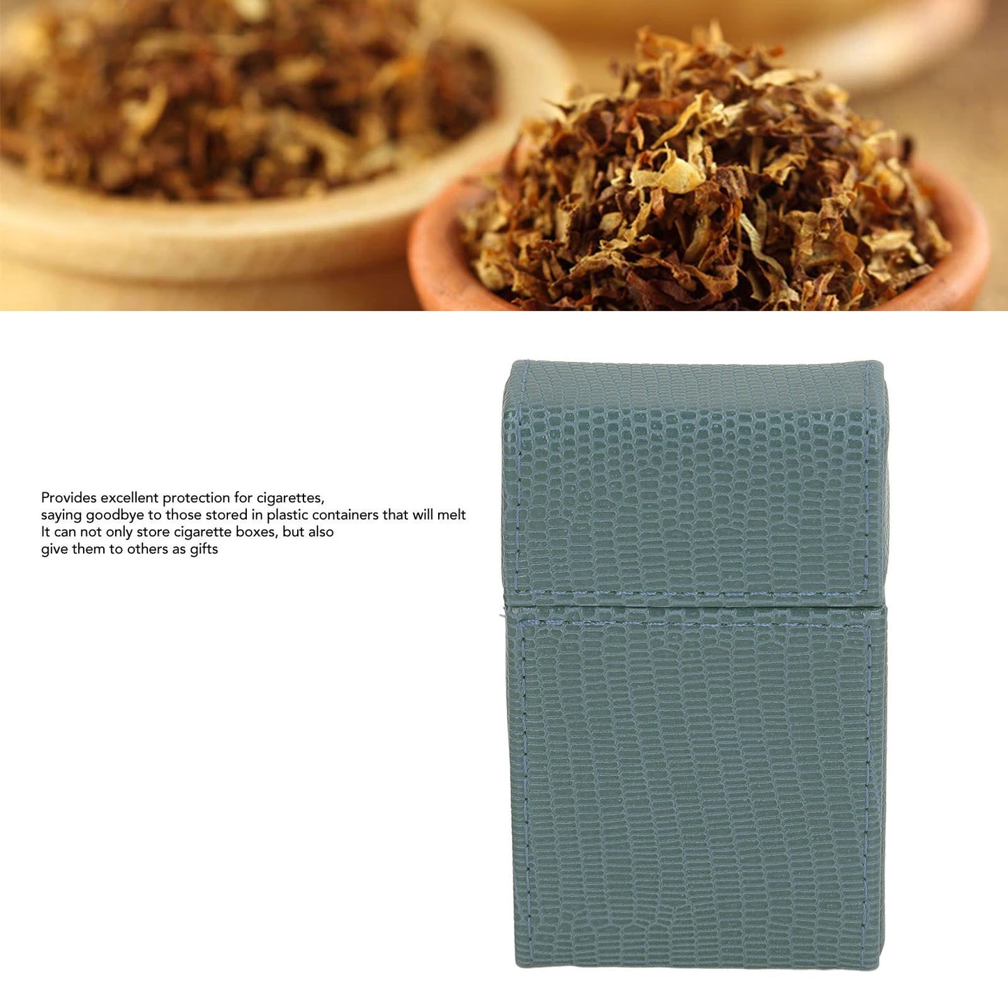 Cigarettes Box Holder Lizard Designed PU Leather Cigarettes Box Storage Case for Women Men Green V1294-YM0521-3117220275312