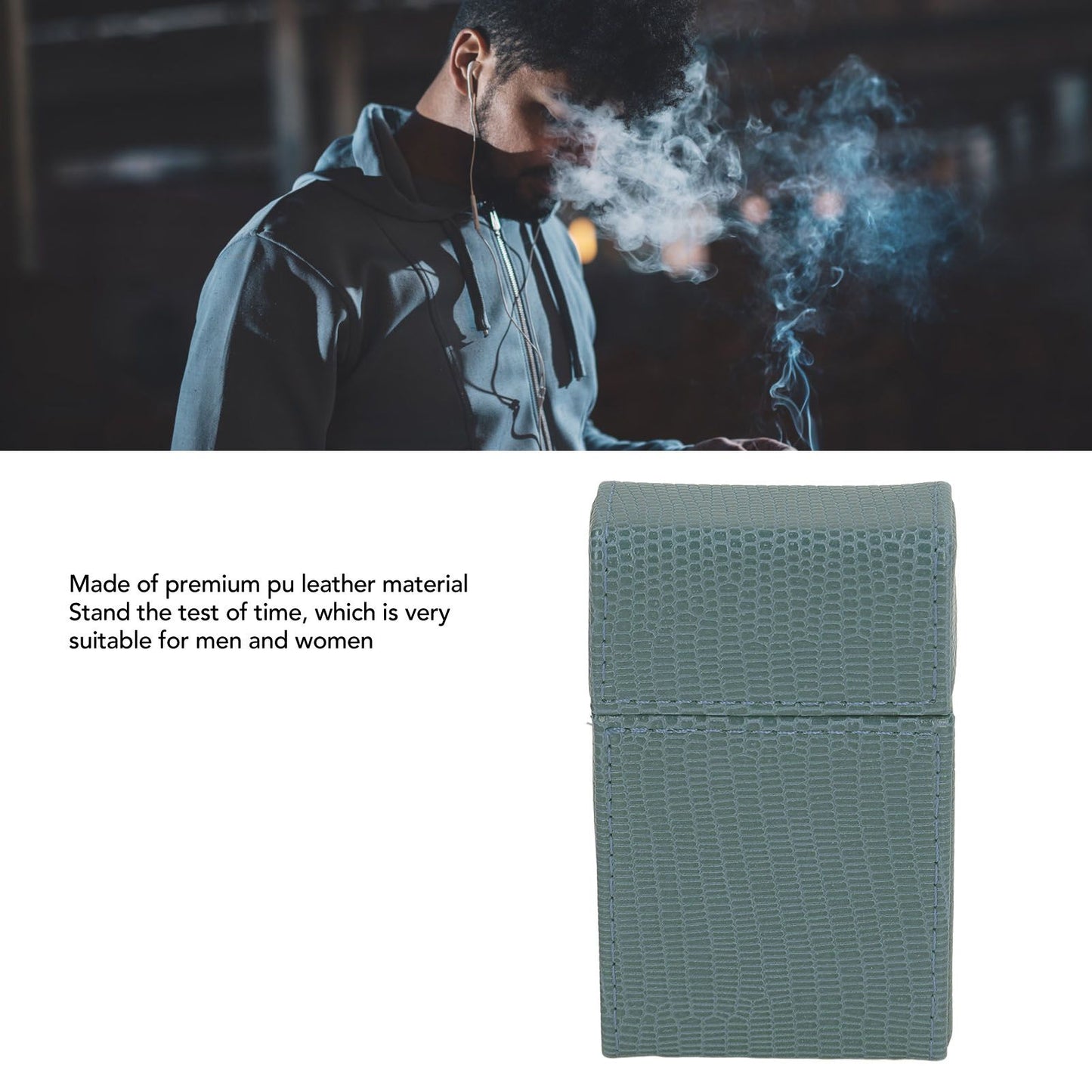 Cigarettes Box Holder Lizard Designed PU Leather Cigarettes Box Storage Case for Women Men Green V1294-YM0521-3117220275312