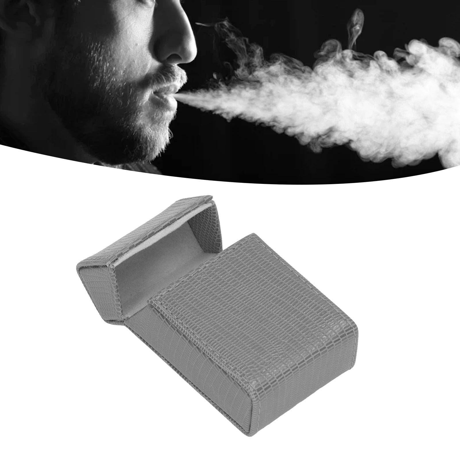 Cigarettes Box Holder Lizard Designed PU Leather Cigarettes Box Storage Case for Women Men Grey V1294-YM0521-3117220275313