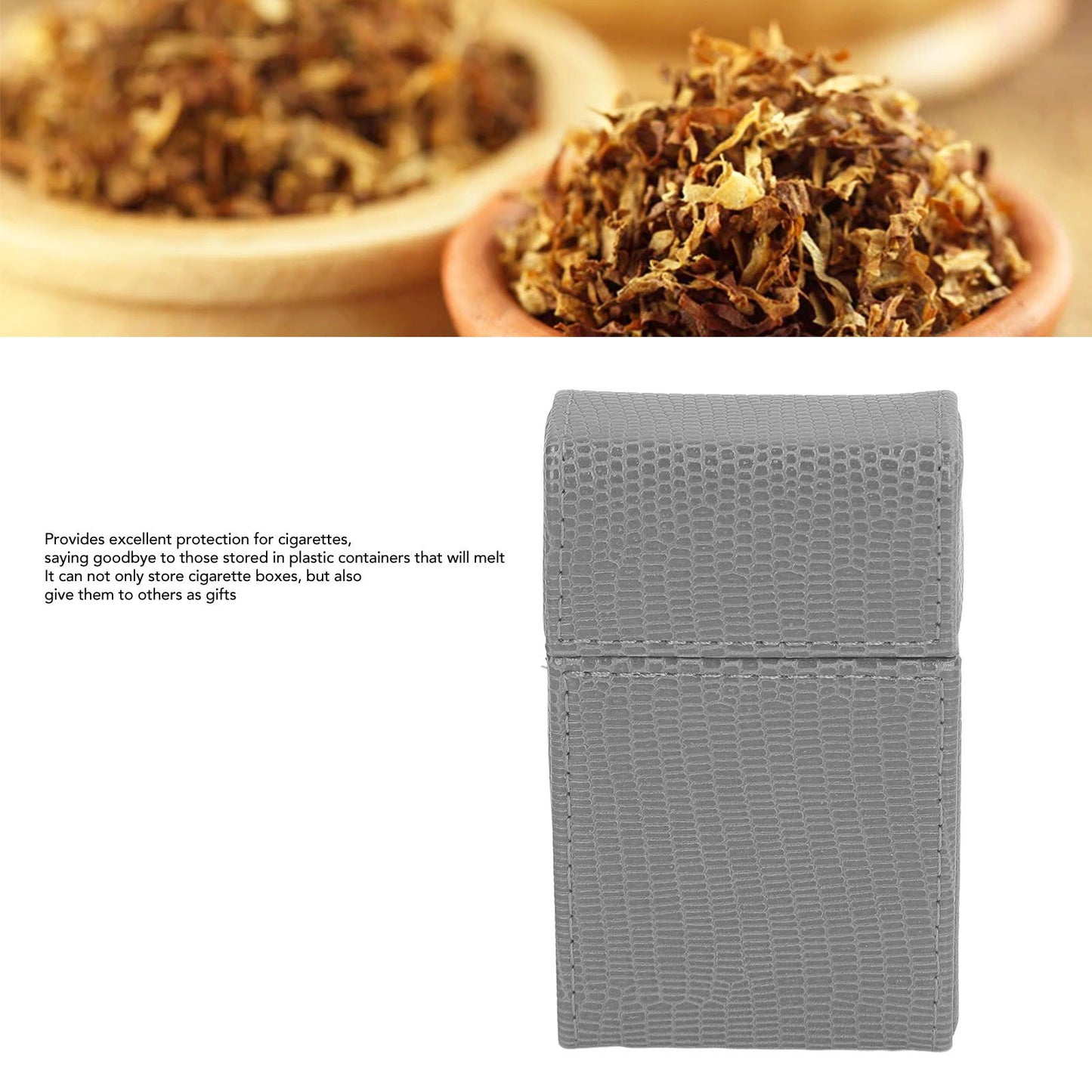 Cigarettes Box Holder Lizard Designed PU Leather Cigarettes Box Storage Case for Women Men Grey V1294-YM0521-3117220275313