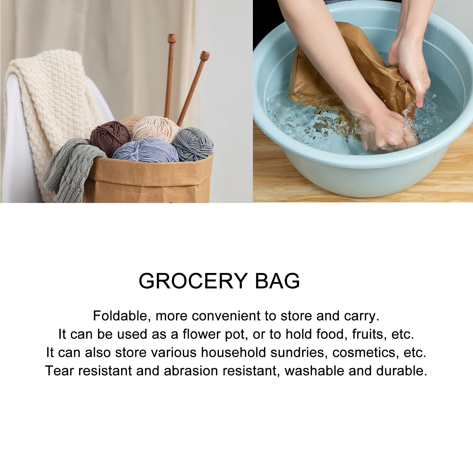 Paper Bag Water Washing Large Capacity Grocery Storage Kraft Paper Bag for Home Kitchen Extra Large Size HOLA V1294-YM0521-3117220277514