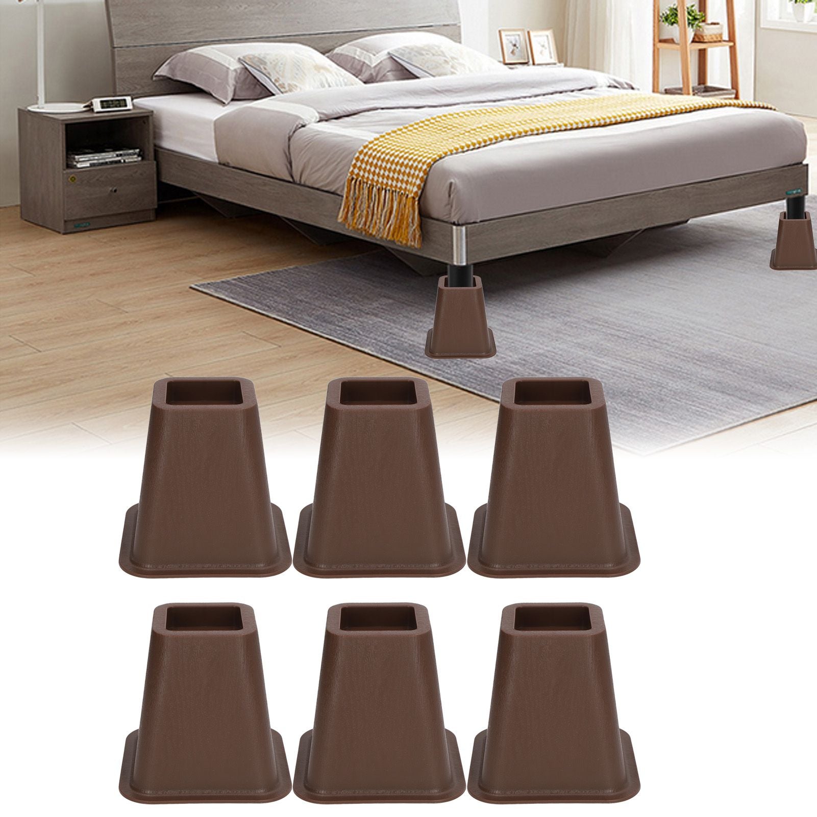6 Pcs Furniture Risers Plastic Antislip Bed Risers Wood Grain for Storage Desk Sofa Chair Washing Machine V1294-YM0521-3117220279611