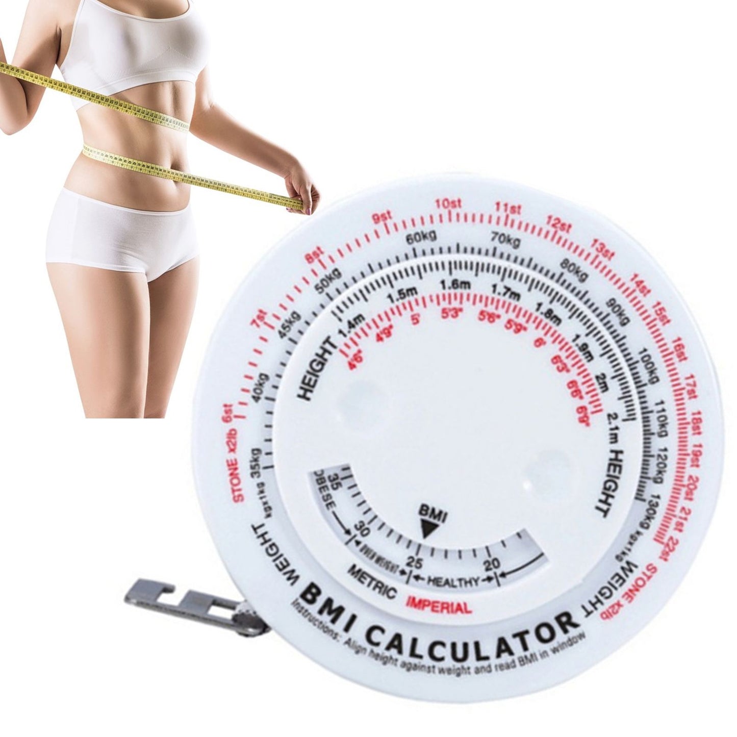Round BMI Measuring Tape Automatic Retractable Waistline Tape Calculator Portable Health Tape Measures Tools V1294-YM0521-3117220281811