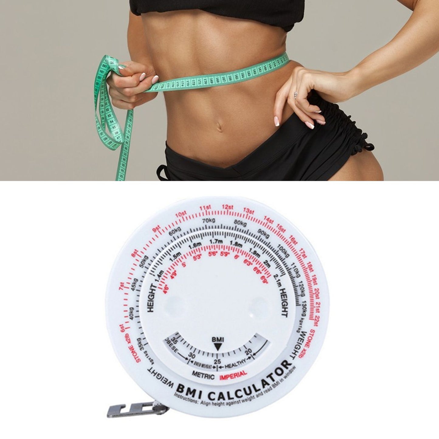 Round BMI Measuring Tape Automatic Retractable Waistline Tape Calculator Portable Health Tape Measures Tools V1294-YM0521-3117220281811