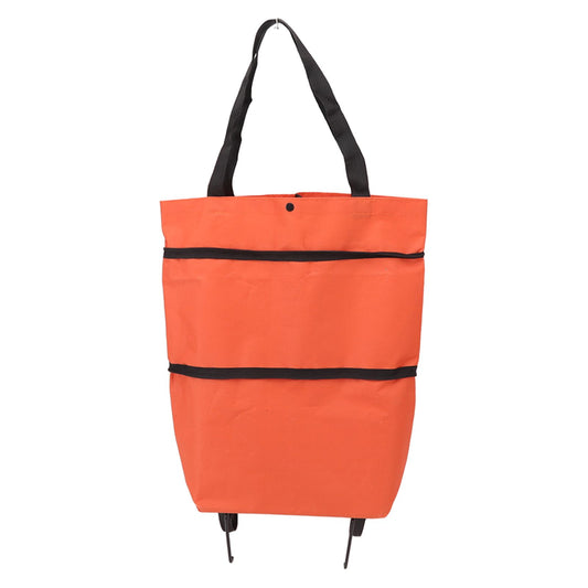 Shopping Cart Foldable Bag Large Capacity Zipper Design Oxford Cloth with Wheel for Camping Orange V1294-YM0521-3117220283912