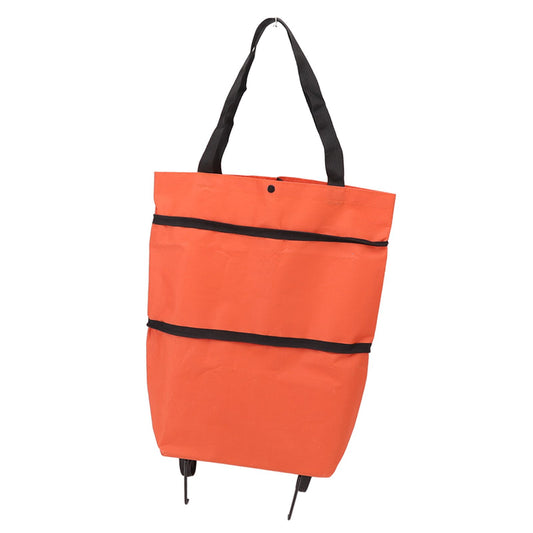 Shopping Cart Foldable Bag Large Capacity Zipper Design Oxford Cloth with Wheel for Camping Orange V1294-YM0521-3117220283912