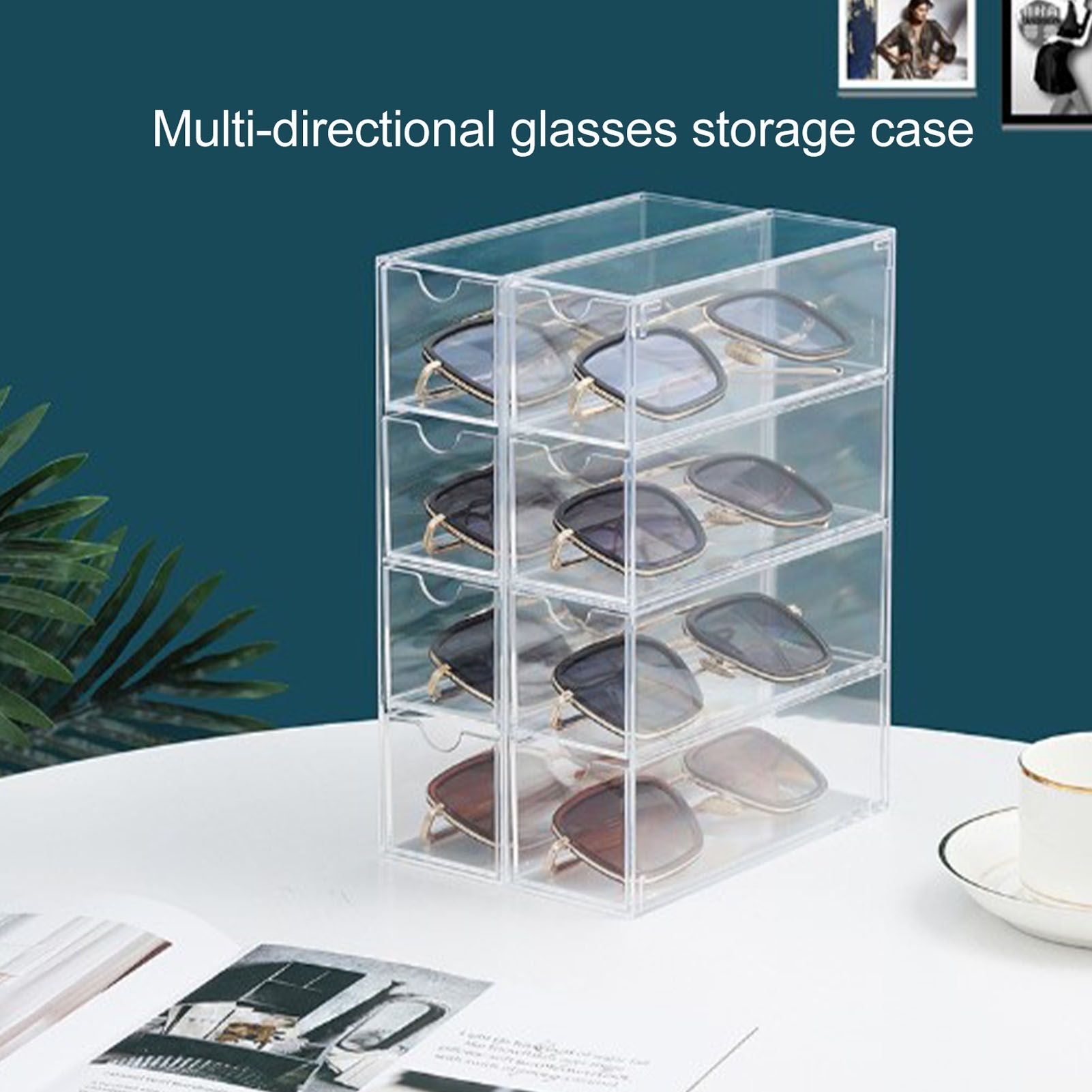 4 Drawers Eyeglass Storage Organizer Box Clear Acrylic Stackable Sunglasses Display Holder Organizer for V1294-YM0521-3117220286411