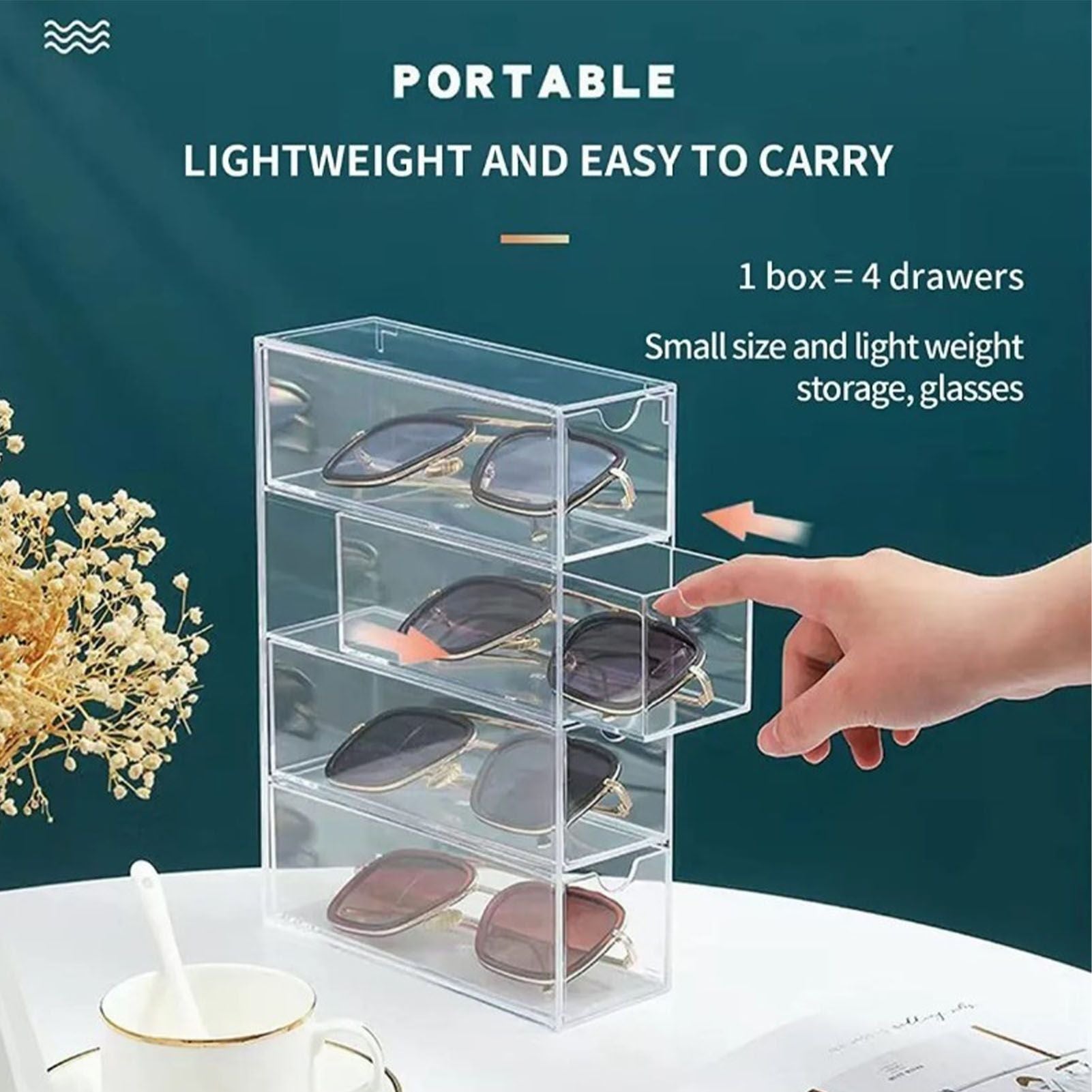 4 Drawers Eyeglass Storage Organizer Box Clear Acrylic Stackable Sunglasses Display Holder Organizer for V1294-YM0521-3117220286411