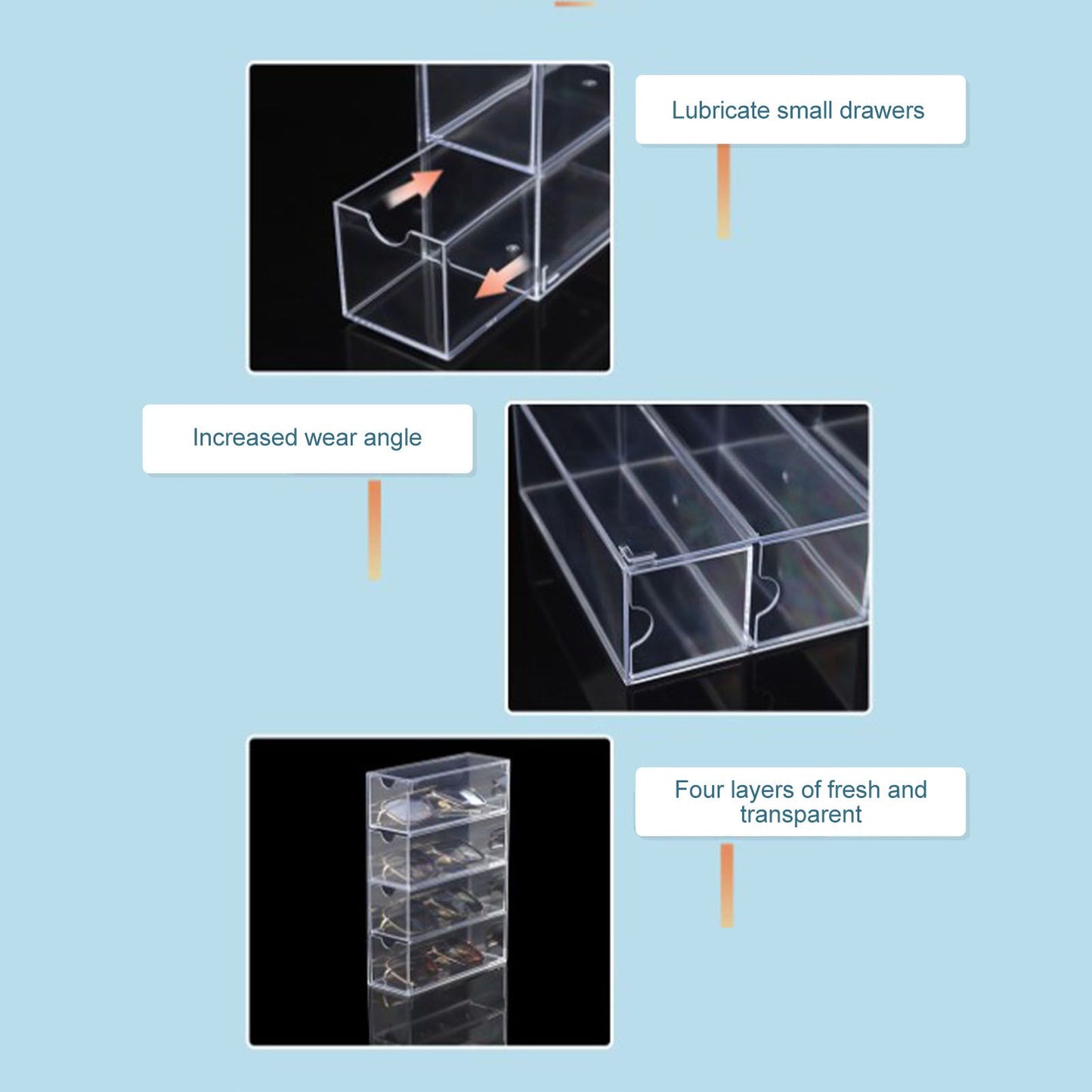 4 Drawers Eyeglass Storage Organizer Box Clear Acrylic Stackable Sunglasses Display Holder Organizer for V1294-YM0521-3117220286411