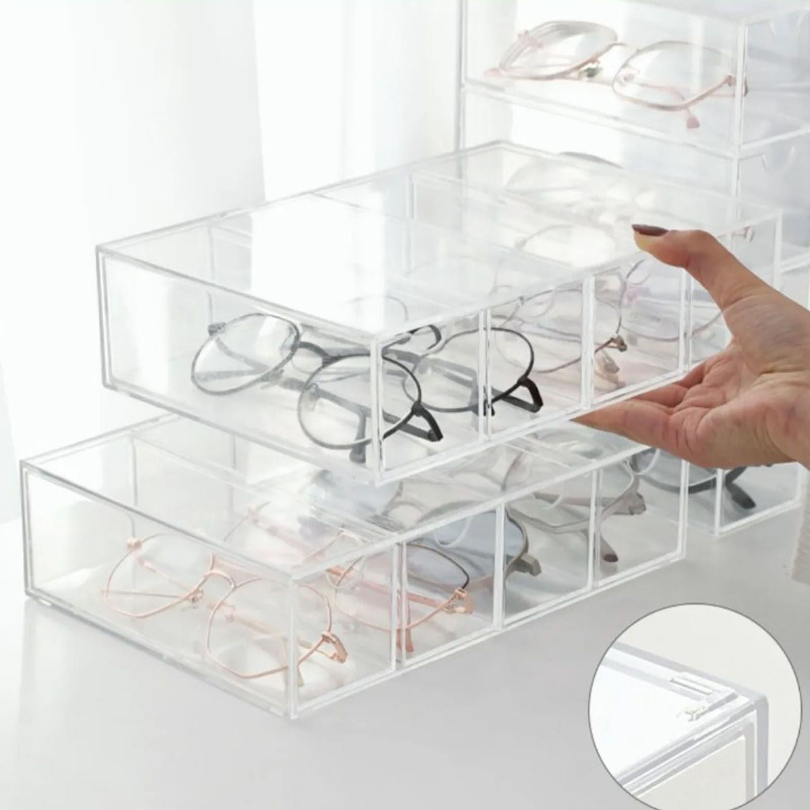 4 Drawers Eyeglass Storage Organizer Box Clear Acrylic Stackable Sunglasses Display Holder Organizer for V1294-YM0521-3117220286411