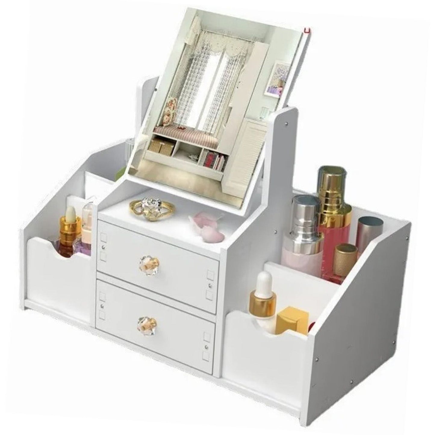 Cosmetic Storage Drawer Large Capacity Plastic Drawer Stationery Container with Mirror White V1294-YM0521-3117220286511