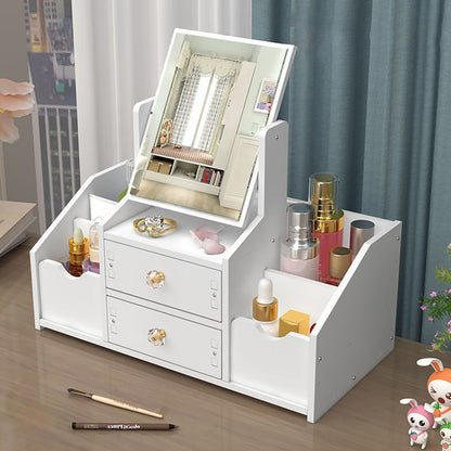 Cosmetic Storage Drawer Large Capacity Plastic Drawer Stationery Container with Mirror White V1294-YM0521-3117220286511
