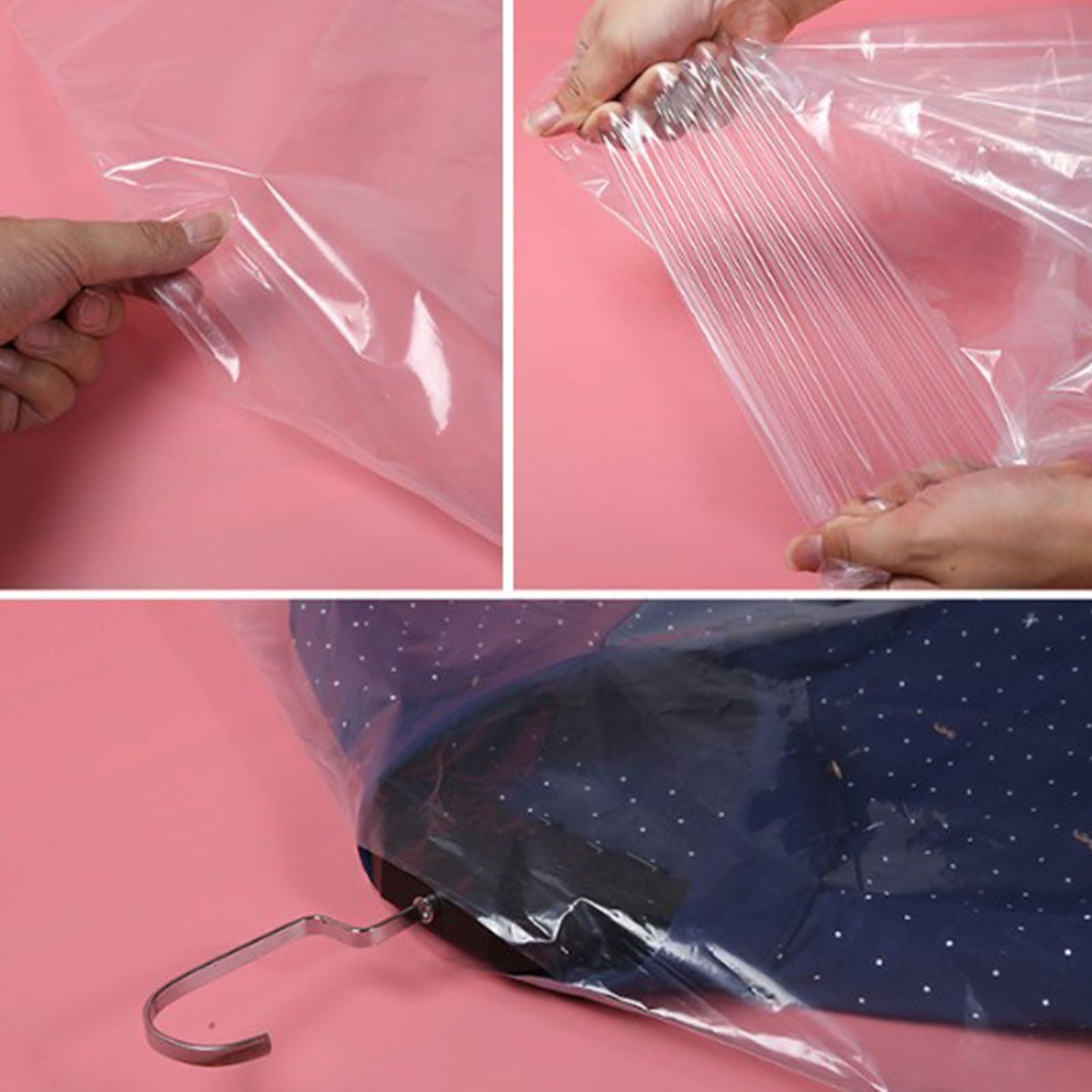 100 Pcs Hanging Garment Bag Single Use Dustproof 60x120cm PE Material Semi Transparent Hanging Suit Bag V1294-YM0521-3117220291411