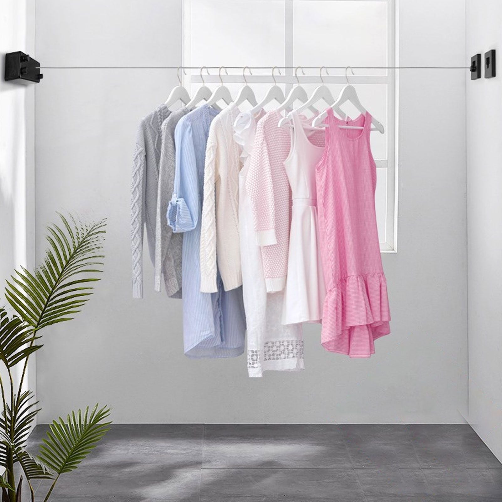 Retractable Clothesline Wall Mounted Heavy Duty Thickened Stainless Steel Double Laundry Line for Balcony V1294-YM0521-3117220291912
