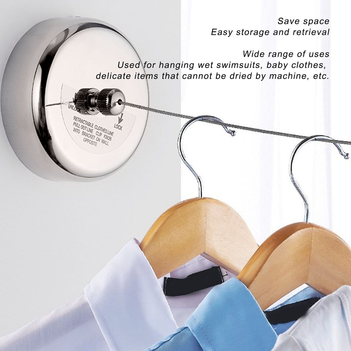 Retractable Clothesline 304 Stainless Steel Safety Auto Retraction Double Pulley Laundry String Line for V1294-YM0521-3117220294212