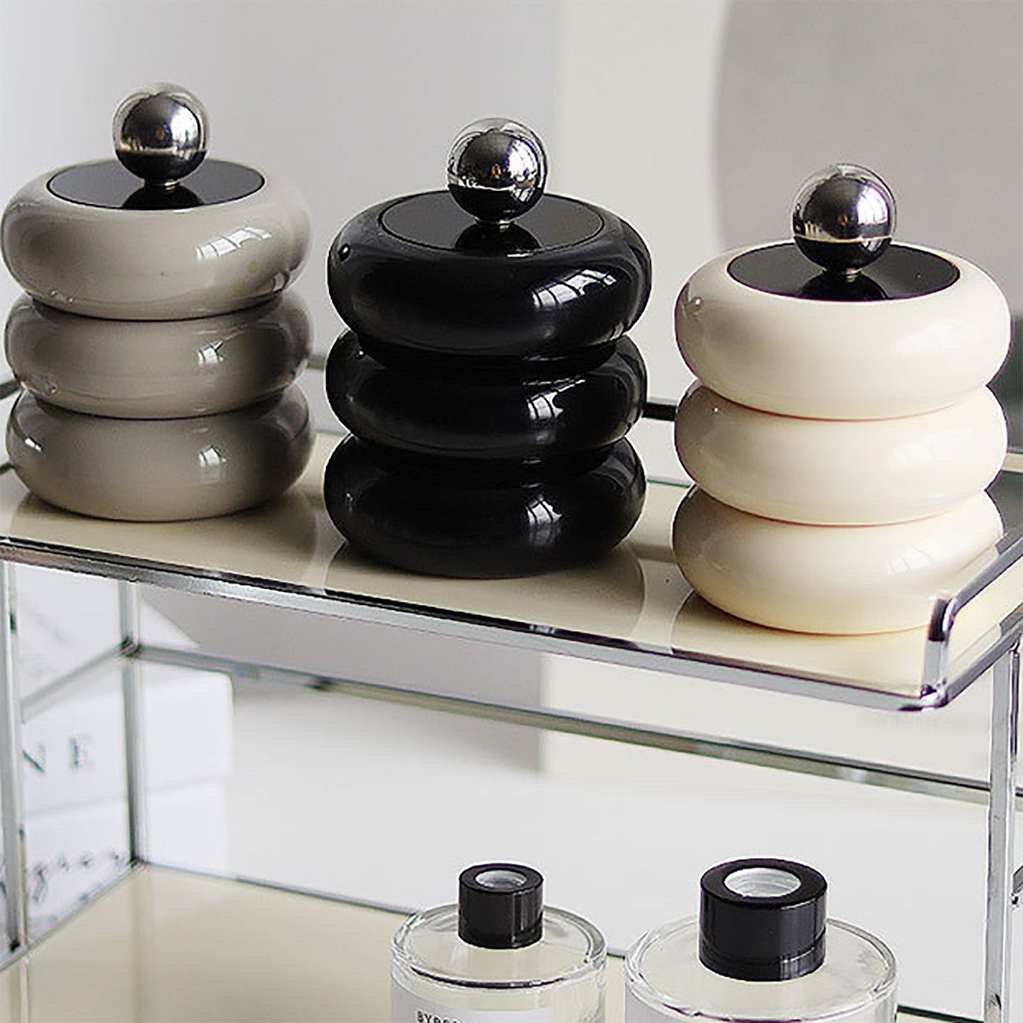 Nordic Style Qtip Holder Dispenser Desktop Dustproof Cotton Swab Storage Container Doughnut Shape Makeup V1294-YM0521-3117220295915