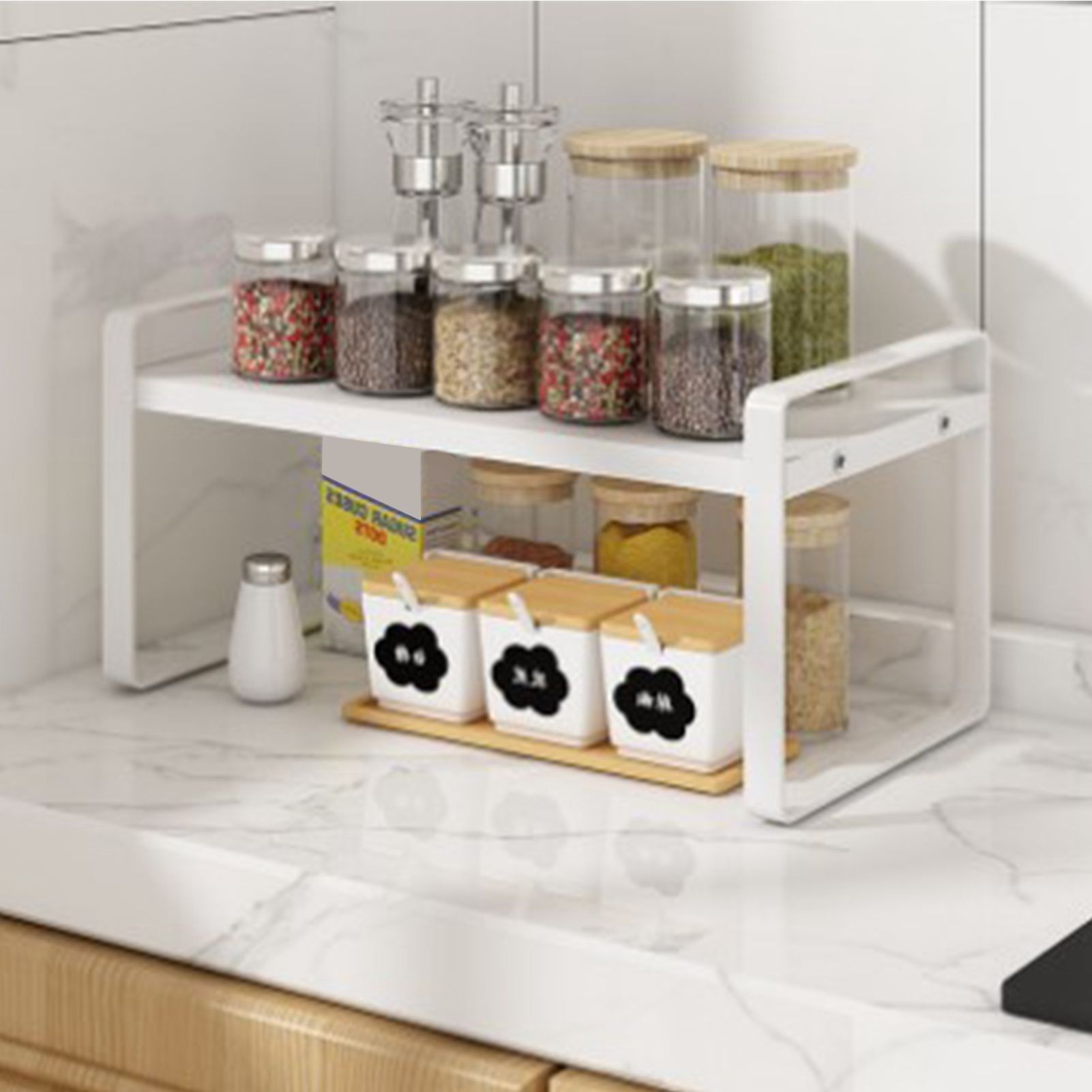 Desktop Bookshelf Organizer Desktop Organizer Office Storage Rack Warm White Simple Style V1294-YM0521-3117220297011