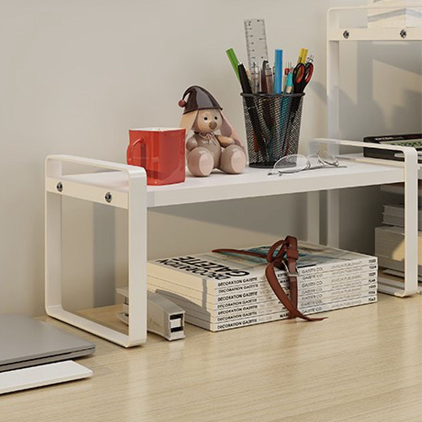 Desktop Bookshelf Organizer Desktop Organizer Office Storage Rack Warm White Simple Style V1294-YM0521-3117220297011
