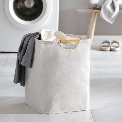 Large Laundry Basket Waterproof Collapsible Laundry Hamper with Wooden Handle for Household Bathroom L 56cm V1294-YM0521-3117220298712