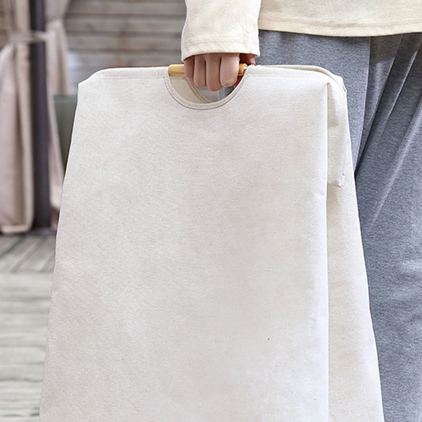 Large Laundry Basket Waterproof Collapsible Laundry Hamper with Wooden Handle for Household Bathroom L 56cm V1294-YM0521-3117220298712